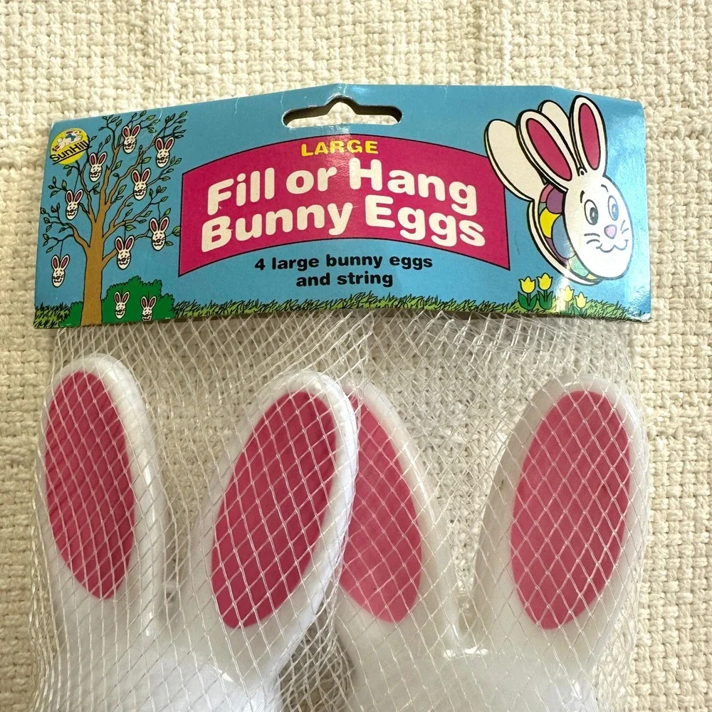 VTG Sun Hill Fill or Hang Bunny Eggs Large‎ Plastic Easter Decor 4pk 90s Kitsch